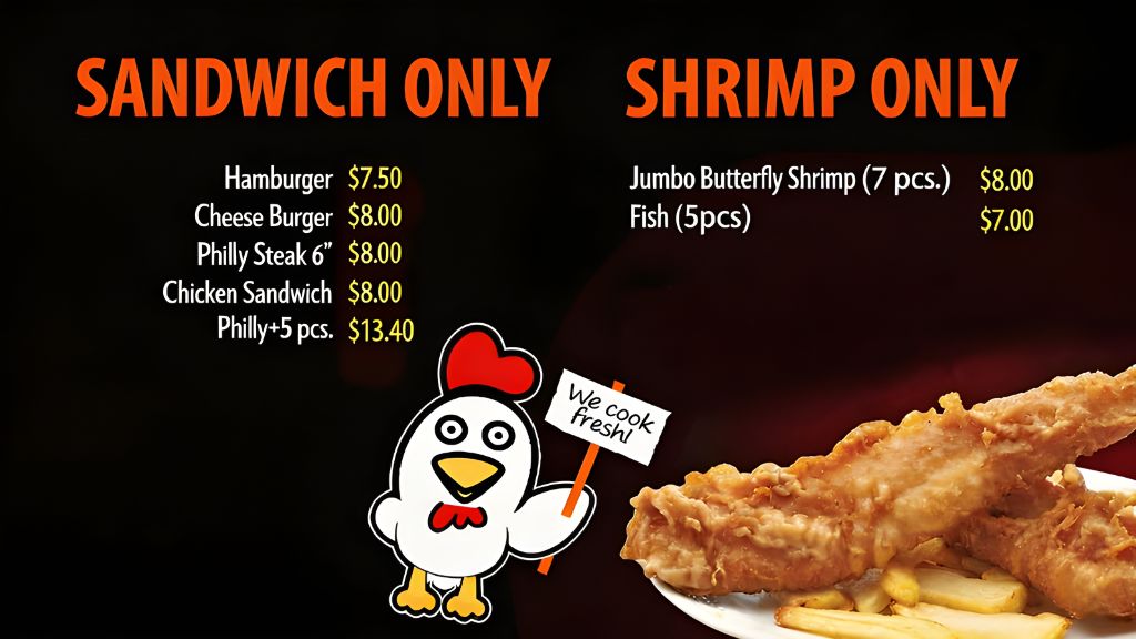 Sandwich & Shrimp Menu Board
